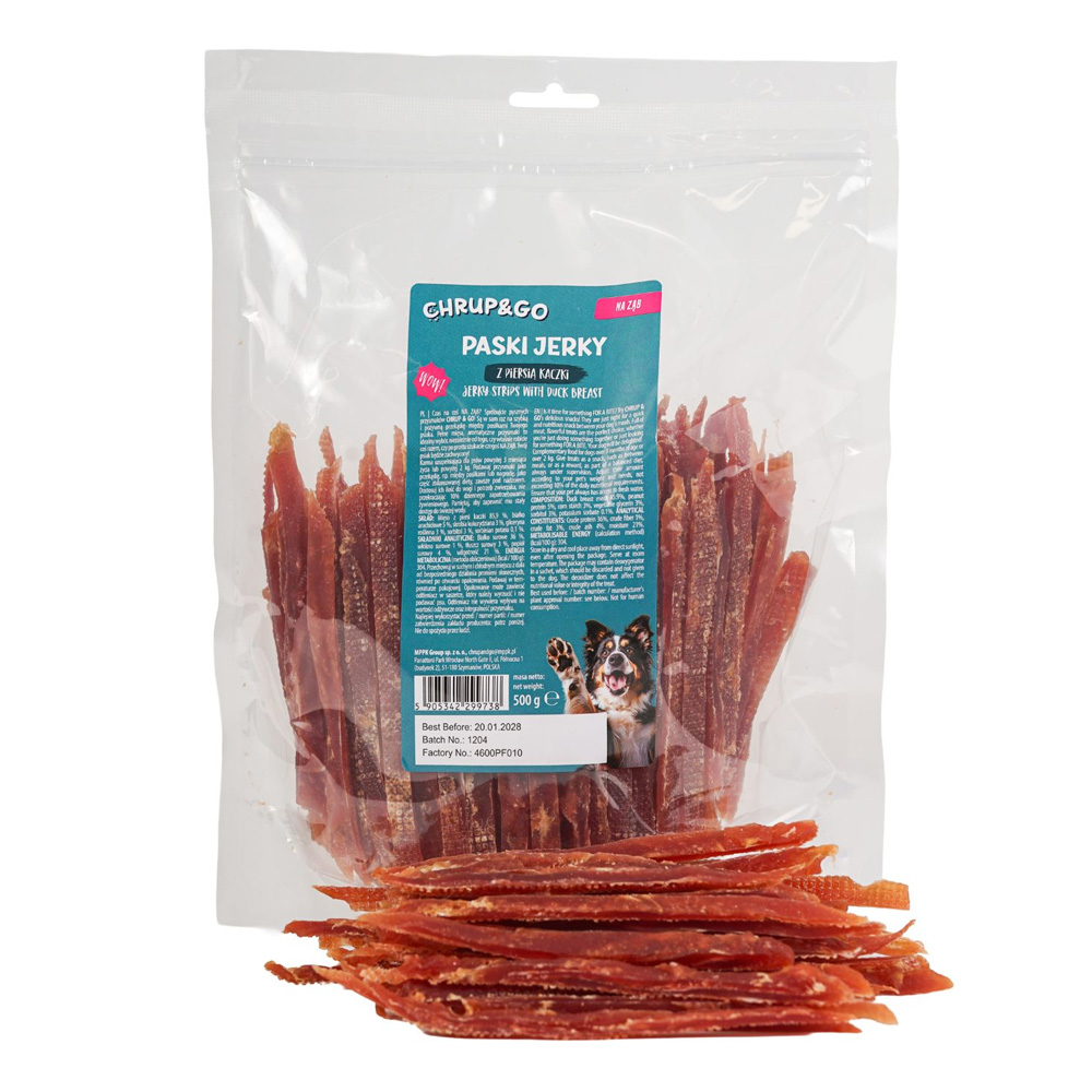 CHRUP&GO Paski Jerky Pierś z Kaczki 500g Przysmak dla Psów Dorosłych